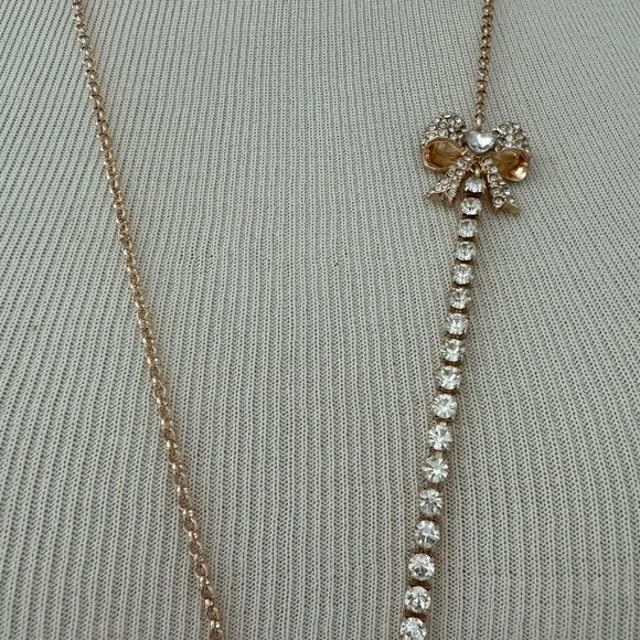 Betsey Johnson Pink Strawberry Red Rhinestone Long Necklace Gold Tone - Picture 5 of 9